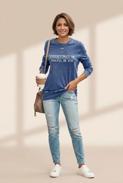 Women's Letter Printed Crewneck Baggy Fit Long Sleeve Tee