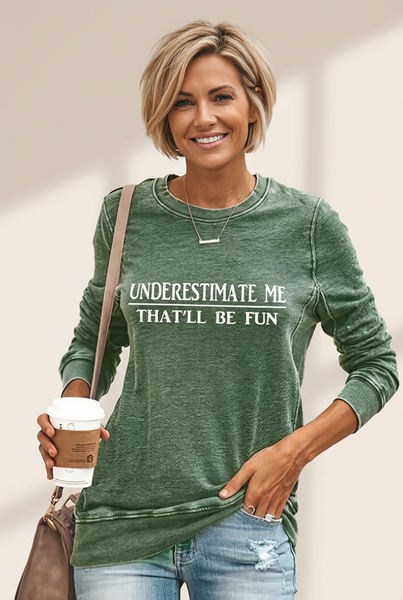 Women's Letter Printed Crewneck Baggy Fit Long Sleeve Tee