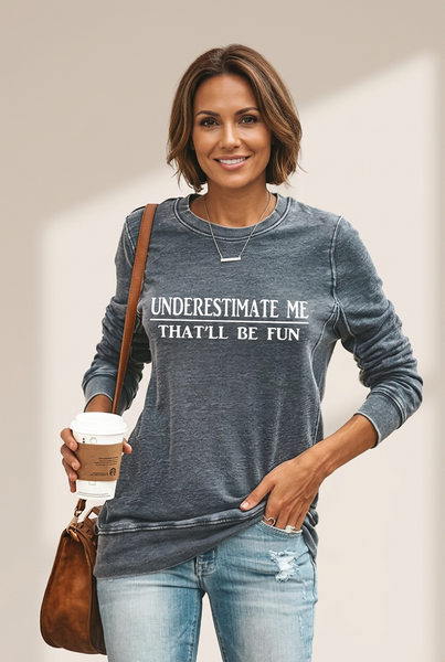 Women's Letter Printed Crewneck Baggy Fit Long Sleeve Tee