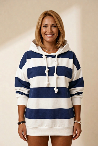 Women's Striped Knot Detail Long Sleeve Hoodies