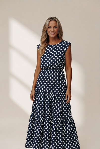 Polka Dot Print Round Neck Casual Dress with practical styling and dependable silhouette control.