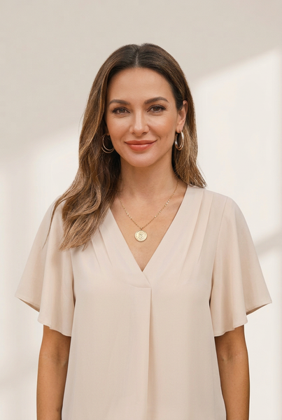 Women's Solid Color V-Neck Chiffon Loose Short Sleeve T-Shirt