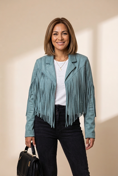 Fringe Trim Suede Jacket for Women with practical styling and dependable silhouette control.