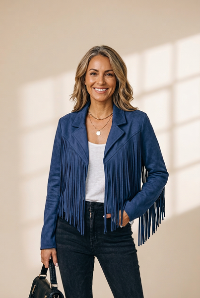 Fringe Trim Suede Jacket for Women with practical styling and dependable silhouette control.