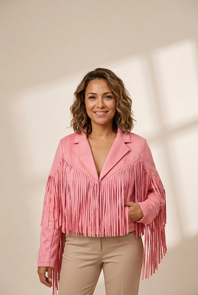 Fringe Trim Suede Jacket for Women with practical styling and dependable silhouette control.