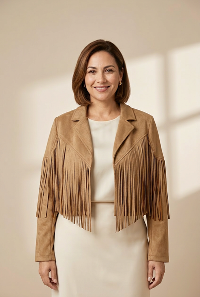Fringe Trim Suede Jacket for Women with practical styling and dependable silhouette control.
