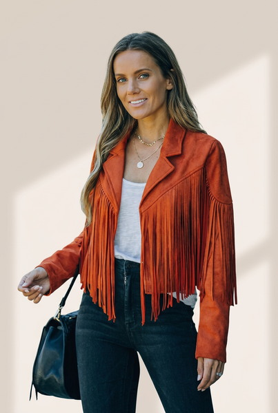 Fringe Trim Suede Jacket for Women with practical styling and dependable silhouette control.