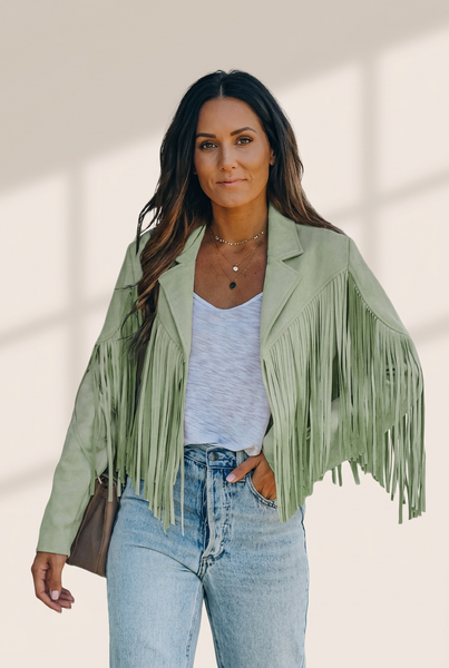 Fringe Trim Suede Jacket for Women with practical styling and dependable silhouette control.