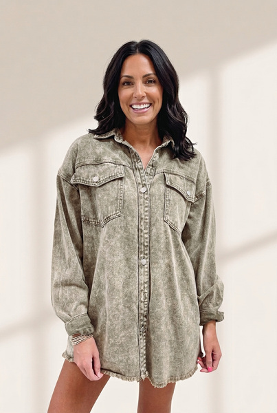 Women's Pocket Button Long Sleeve Denim Shirt Jacket