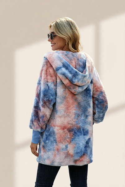 Women's Plush Hooded Pocket Zipper Coat in Coats with versatile layering silhouettes