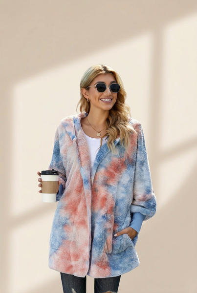 Women's Plush Hooded Pocket Zipper Coat in Coats with versatile layering silhouettes