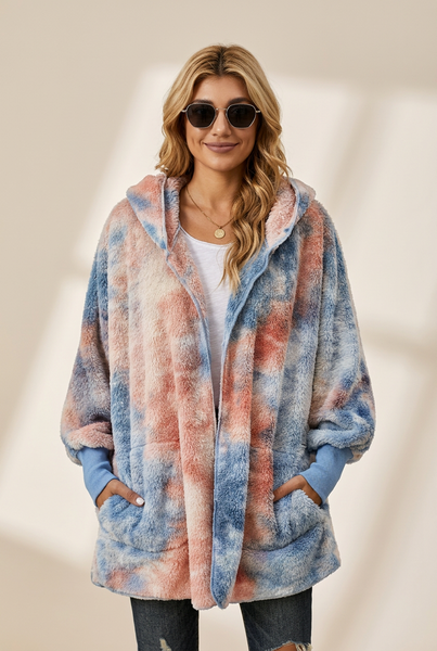 Women's Plush Hooded Pocket Zipper Coat in Coats with versatile layering silhouettes