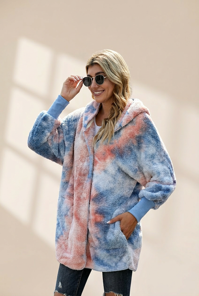 Women's Plush Hooded Pocket Zipper Coat in Coats with versatile layering silhouettes