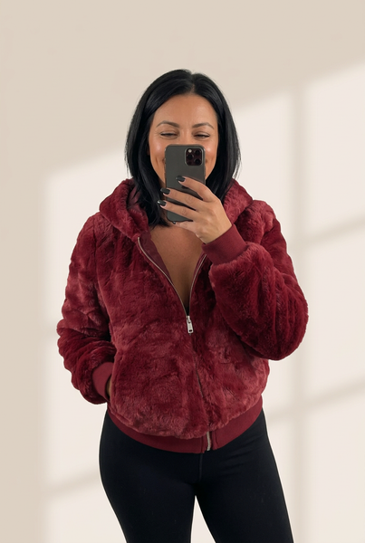 Women's Plush Hooded Pocket Zipper Coat in Coats with versatile layering silhouettes