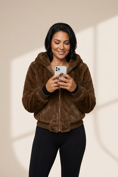 Women's Plush Hooded Pocket Zipper Coat in Coats with versatile layering silhouettes