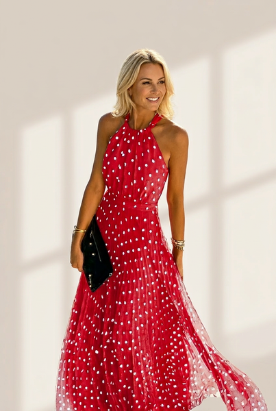 Women's Round Neck Sleeveless Polka Dot Print Dress
