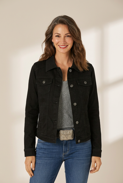 Women's Classic Buttoned Pocket Blue Denim Jacket