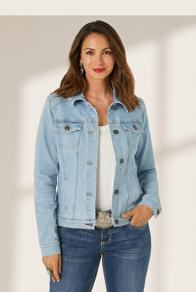 Women's Classic Buttoned Pocket Blue Denim Jacket