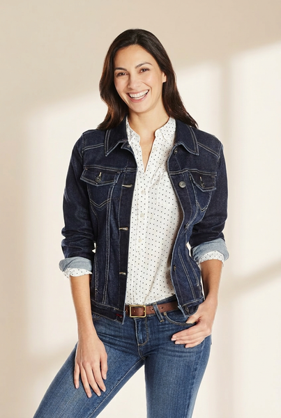 Women's Classic Buttoned Pocket Blue Denim Jacket