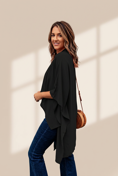 Women's Casual V-Neck Short Sleeve Chiffon Blouse