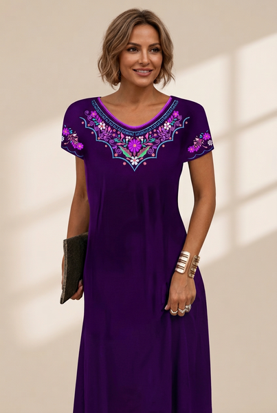Women's Shift Mini Dress Women's Ethnic Short Sleeve Floral Print Summer Dress