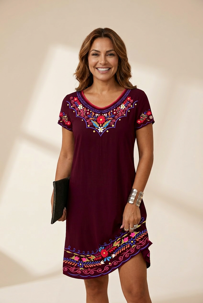 Women's Shift Mini Dress Women's Ethnic Short Sleeve Floral Print Summer Dress