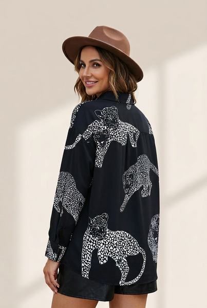Women's Tempting Printed Lapel Single-Breasted Long-Sleeved Blouse