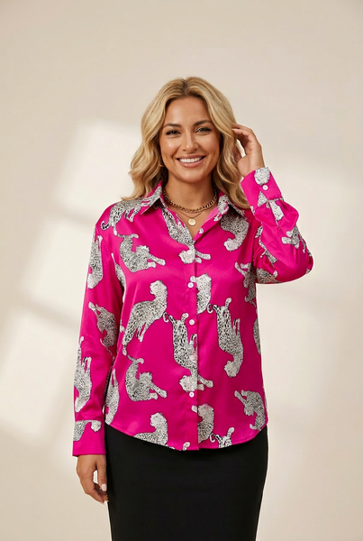Women's Tempting Printed Lapel Single-Breasted Long-Sleeved Blouse
