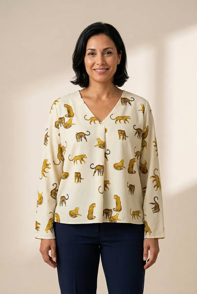 Women's Tempting Printed Lapel Single-Breasted Long-Sleeved Blouse
