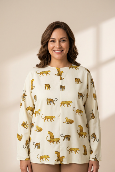 Women's Tempting Printed Lapel Single-Breasted Long-Sleeved Blouse