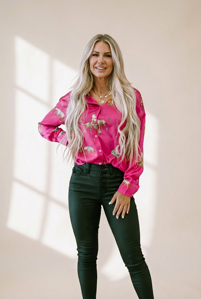 Women's Tempting Printed Lapel Single-Breasted Long-Sleeved Blouse