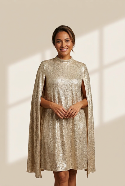 Women's Fashionable Sequin Embellished Party Dress with Elegant Stand-up Collar
