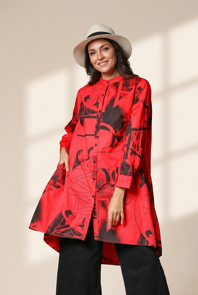 Women's Size Curve Blouses Stand Collar Fashion Printed Long Sleeve Blouse