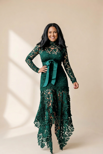 Women's Lace Hollow Long Sleeve Stand Collar Irregular Dress