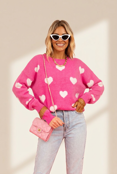 Women's Knit Single-Breasted Heart Cardigan Sweater -Bishop - Barcelet - Closed - Scoop - Jewel