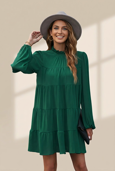 Women's Plus Size Round Neck Loose Casual Pleated Mini Dress