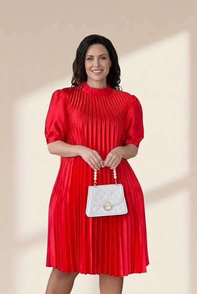 Women's Plus Size Round Neck Loose Casual Pleated Mini Dress