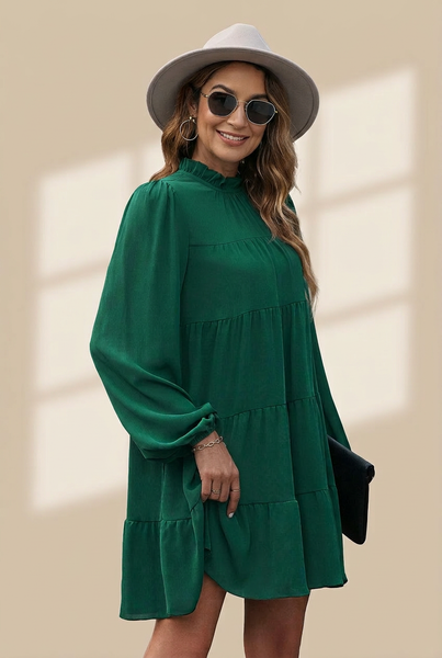 Women's Plus Size Round Neck Loose Casual Pleated Mini Dress