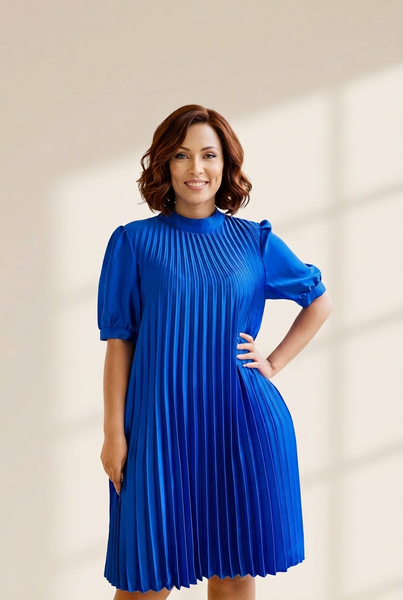 Women's Plus Size Round Neck Loose Casual Pleated Mini Dress
