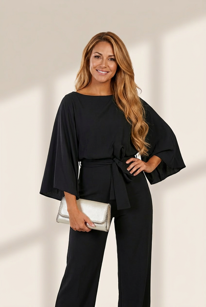 Women's Versatile Belted Casual Jumpsuit with Long Sleeves
