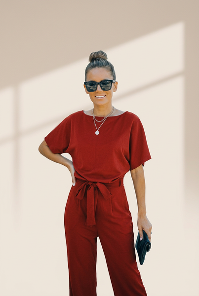 Women's Versatile Belted Casual Jumpsuit with Long Sleeves