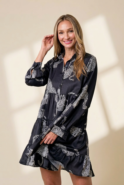 Women's Cotton Printed Long Sleeve Loose Casual Maxi Dress