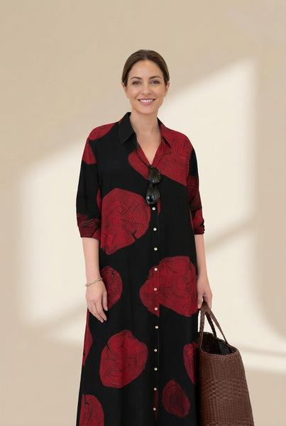 Women's Cotton Printed Long Sleeve Loose Casual Maxi Dress