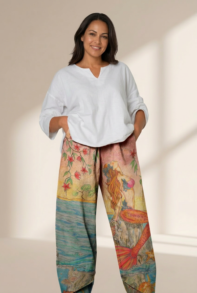 Women's Cartoon Art Print Pocket Women's Casual Pants