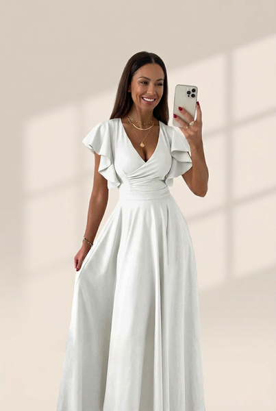 Women's V-Neck Solid Irregular Long Sleeve Dress