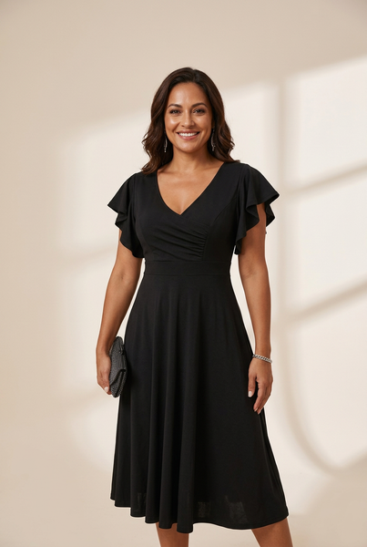 Women's V-Neck Solid Irregular Long Sleeve Dress