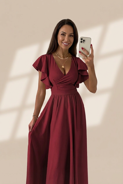 Women's V-Neck Solid Irregular Long Sleeve Dress