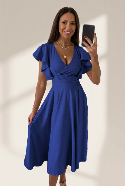 Women's V-Neck Solid Irregular Long Sleeve Dress
