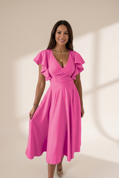 Women's V-Neck Solid Irregular Long Sleeve Dress
