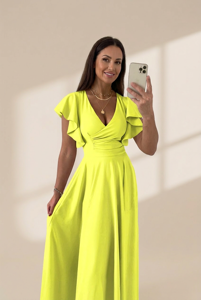 Women's V-Neck Solid Irregular Long Sleeve Dress